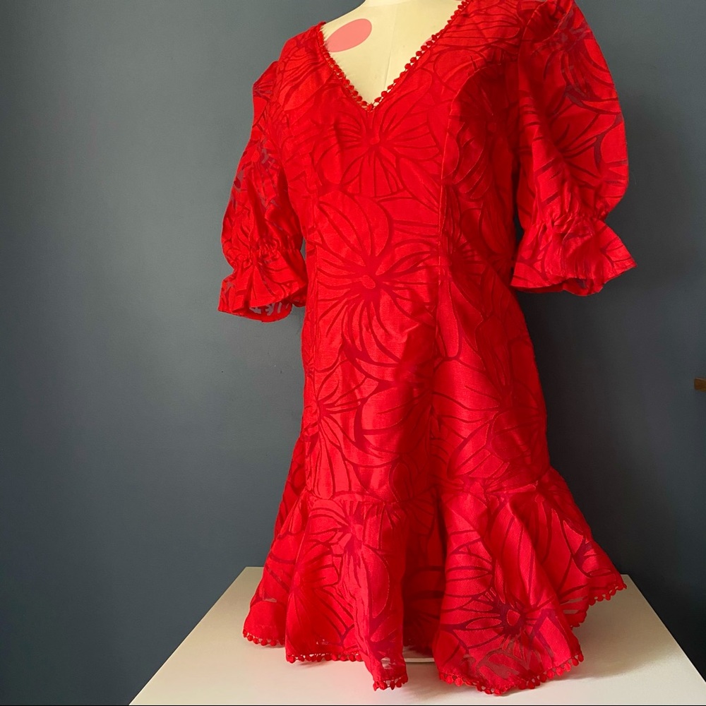 SAINTS + SECRETS Red Puff Sleeve Dress MEDIUM